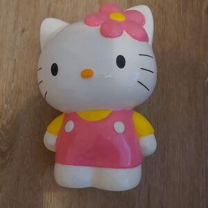 Vintage Sanrio Hello Kitty Piggy Coin Bank Pink Overalls Pink Flower